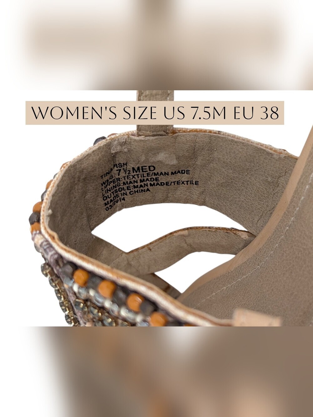 Kenneth Cole Reaction Sz 7.5M Bronze/Taupe With Beads/Sequin & Criss-Cross Strap - Picture 15 of 17